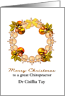 Christmas greeting for chiropractor, vertebrae holiday wreath card