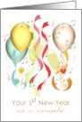 1st New Year As Couple Colorful Balloons Hearts Ribbons And Champagne card