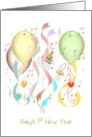 Baby’s 1st New Year Colorful Balloons Ribbons Milk Bottle Pacifier card