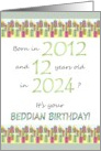 Beddian Birthday In 2024 Born in 2012 12 Years Old Colorful Presents card