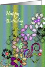 Birthday, abstract colorful florals tumbling down card