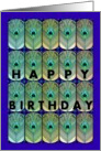 Birthday abstract peacock feathers in bright blues and greens card