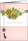 Birthday Abstract Florals Pink Banners Black Embellishment card