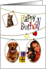 Photocard Birthday With 3 Photographs Colorful Greeting And Presents card