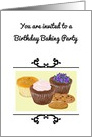 Invite to birthday baking party, yummy cupcakes and cookies card