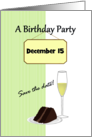 Save The Date Birthday Party Slice Of Chocolate Cake And Champagne card