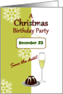 Save The Date Christmas Birthday Party Pudding And Champagne card