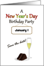 Save The Date New Year’s Day Birthday Party Cake And Champagne card