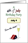 Save the Date 4th of July Birthday Party 3-Color Cake and Wine card