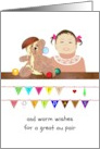 Happy Holidays Au Pair Toddler With Upturn Ice Cream Bowl On Teddy card