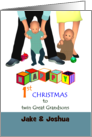 1st Christmas for Twin Great Grandsons Cute Toddlers Custom card