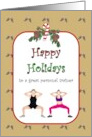 Happy Holidays for Personal Trainer Man and Woman Exercising card