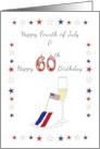60 on Fourth of July Red White and Blue Cake with American Flag card