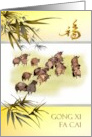 Chinese New Year Of The Ox Oxen On Grassy Field Luck And Bamboo card