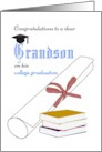 Grandson College Graduation Certificate Stack of Books Graduate Cap card