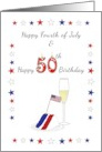 50 on Fourth of July Red White and Blue Cake with American Flag card