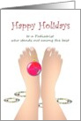 Happy Holidays for Podiatrist Pink Bauble Hanging from Big Toe card