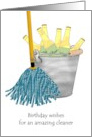 Birthday for Cleaner Mop and Bucket Holding Bottles of Beer card