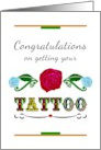 Congratulations Getting a Tattoo Red and Blue Roses Colorful Tattoo card