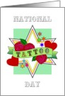 National Tattoo Day Red Roses and Hearts and Colorful Stars card