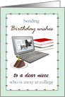 Custom Birthday Any Relation Away at College Books Laptop and Cake card