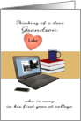 Thinking of Grandson 1st Year at College Custom Name Laptop Books card