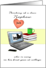 Thinking of Nephew 1st Year at College Custom Name Laptop Books card