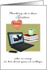Thinking of Sister 1st Year at College Custom Name Laptop Books card