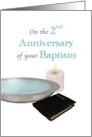 2nd Anniversary of Baptism Bible Candle and Bowl of Water card