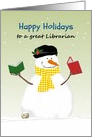 Happy Holidays Librarian, Snowman’s Stick Hands Holding Books card