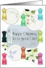 Christmas For Chef Salt Pepper Mills Floral Dinner Plates Champagne card