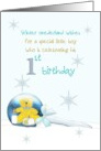 Winter Onederland for Little Boy’s 1st Birthday Teddy Rattle in Snow card