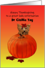 Thanksgiving for Lady Veterinarian Dog Sitting Behind Pumpkin card