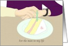 Gay Boyfriend’s Birthday Clasping Hands Across Table Slice of Cake card