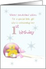 Winter Onederland for Little Girl’s 1st Birthday Teddy Rattle in Snow card