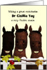 Custom Happy Holidays Veterinarian Three Happy Horses Behind Fence card