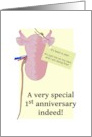 1st Anniversary Living Kidney Organ Donor Kidney Showing Thumbs Up card
