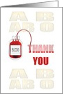 Blood Pack Transfusing into Word THANK YOU, Thank You Blood Donor card