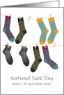 National Sock Day Matching Socks on a Drying Line card