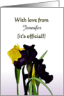 Announcement Name Change Yellow and Deep Purple Irises card
