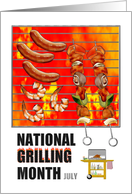 National Grilling Month Meat on Skewers Shrimps Sausages Open Fire card