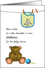 Daughter in Law Baby Shower Blue Bib on Line Teddy and Rattle Custom card