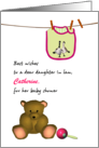 Daughter in Law Baby Shower Pink Bib on Line Teddy and Rattle Custom card