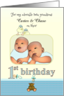 Twin Grandsons 1st Birthday Ducklings Teddy Pacifiers Custom card