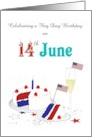 Flag Day Birthday 14th June Red White Blue Layered Cake and Flags card
