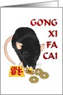 Chinese New Year of the Rat, Rat with Gold Ingot Coins and Luck card