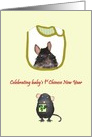 Baby’s 1st Chinese New Year, Bib with Cute Rat Picture card
