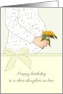 Birthday for Expecting Daughter in Law Holding Flower Close to Tummy card