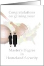 Masters Graduation in Homeland Security Gavel USA Map and Graduates card