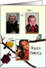 Birthday Photocard Cute Birds and Blossoms card